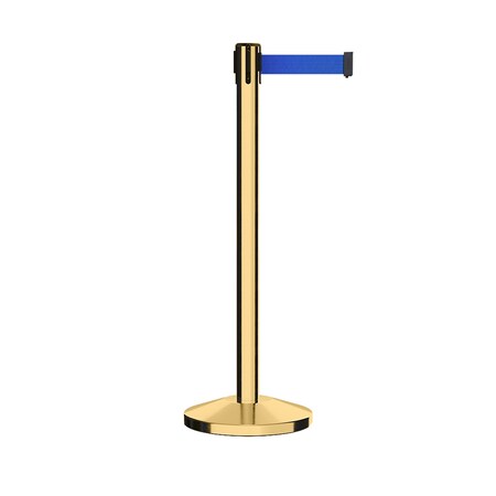 Montour Line Stanchion Belt Barrier Pol.Brass Post 11ft. Blue Belt ES400-PB-BL-110